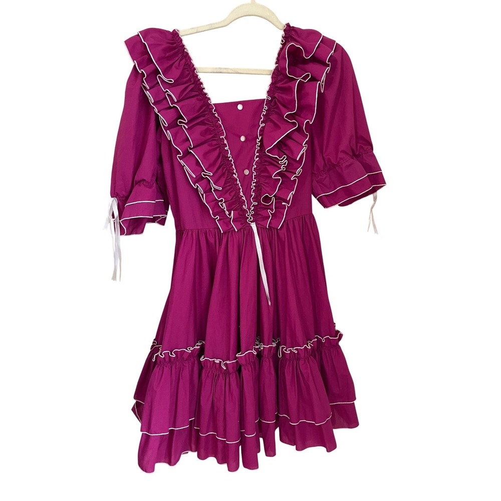 Call it Fancy Vintage Magenta Pink Ruffle Square Dance Dress Size 10 Coquette